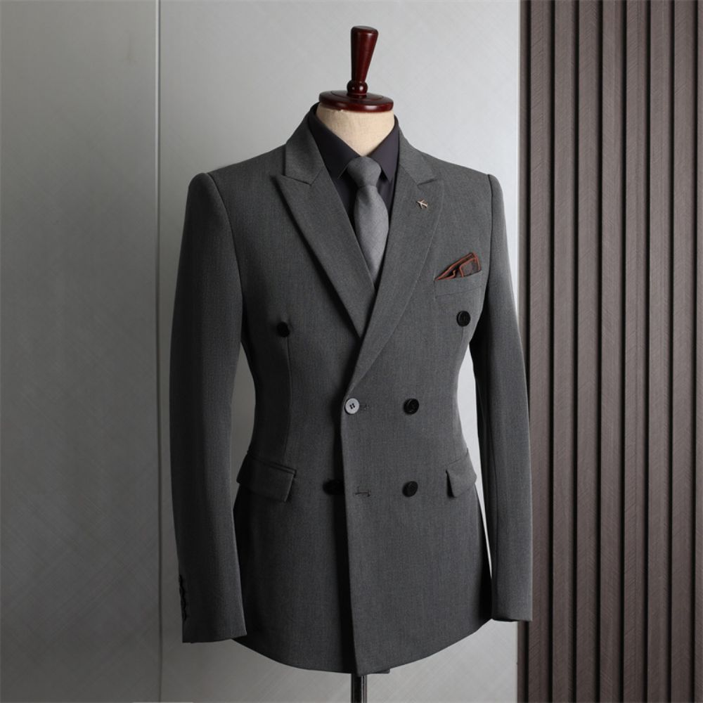 Costume À Double Rangée Pour Hommes Affaires Mode Décontractée Coupe Ajustée Grande Taille Banquet Mariage Petit Trois Pièces