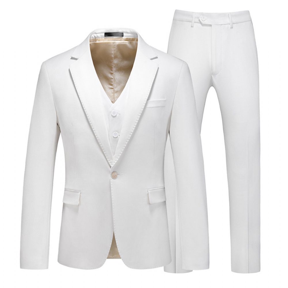 Costume Homme Blanc Taille Plus Décontracté Trois Pièces Slim Groom Robe Mariée