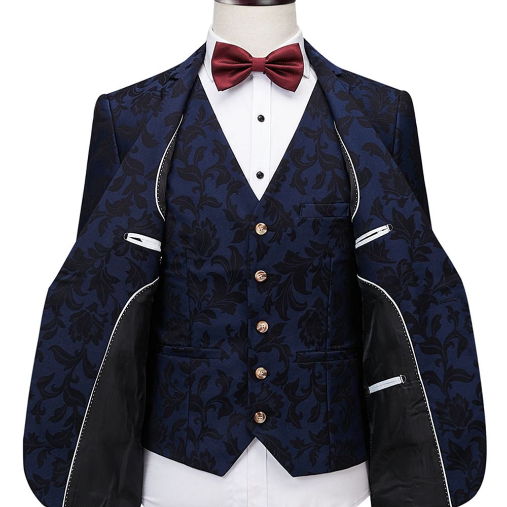 Costume Homme Bleu Discothèque Chanteur Hôte Motif Trois Pièces Slim Mode Gentleman