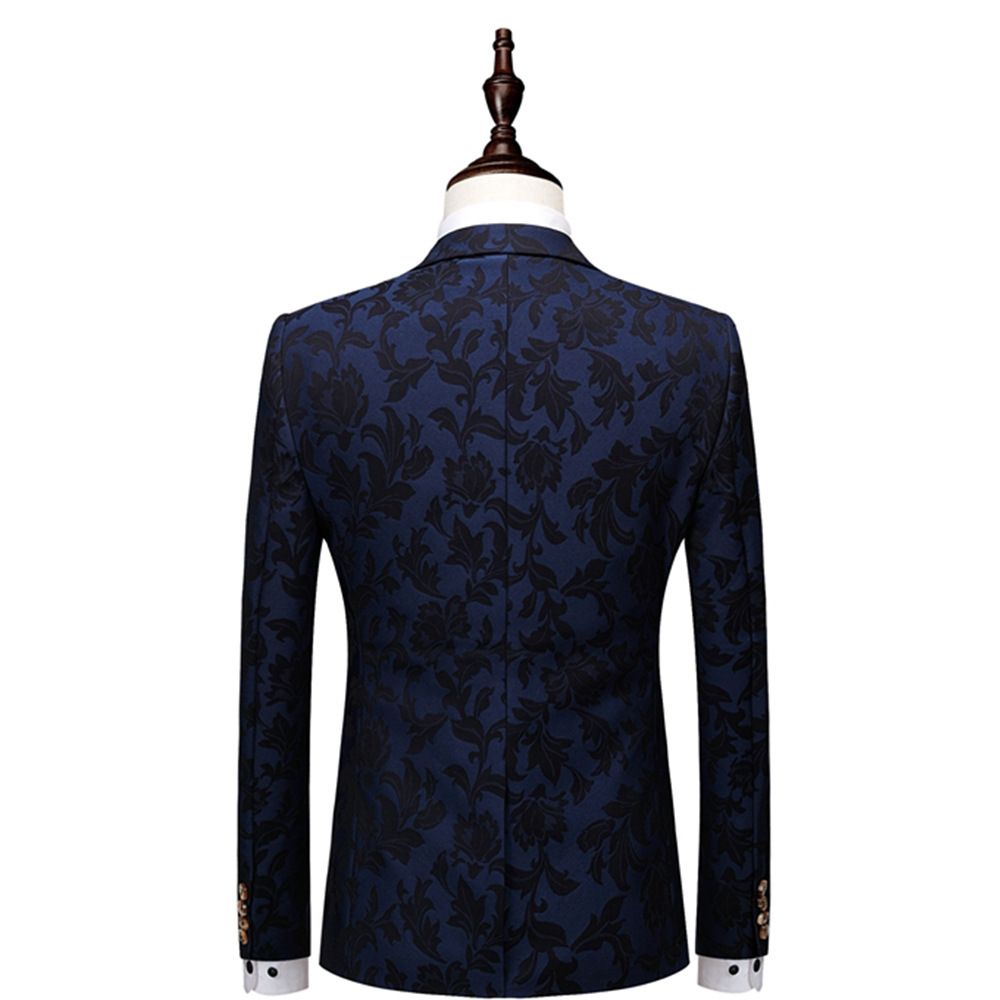 Costume Homme Bleu Discothèque Chanteur Hôte Motif Trois Pièces Slim Mode Gentleman