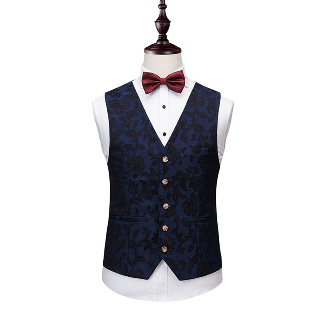 Costume Homme Bleu Discothèque Chanteur Hôte Motif Trois Pièces Slim Mode Gentleman