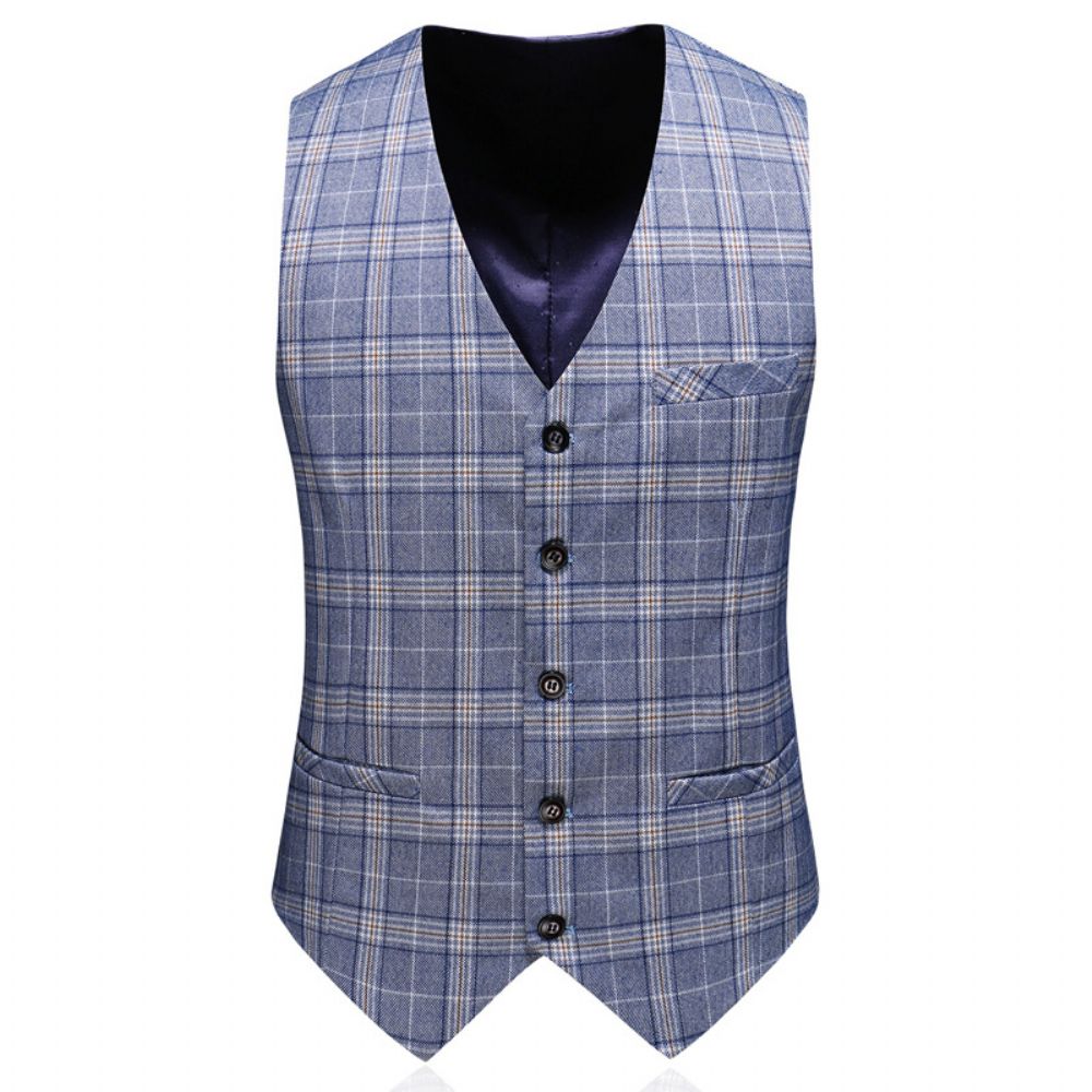 Costume Homme Business Casual Plaid Double Breasted Suit Trois Pièces Marié Robe Mariée Garçons D'honneur