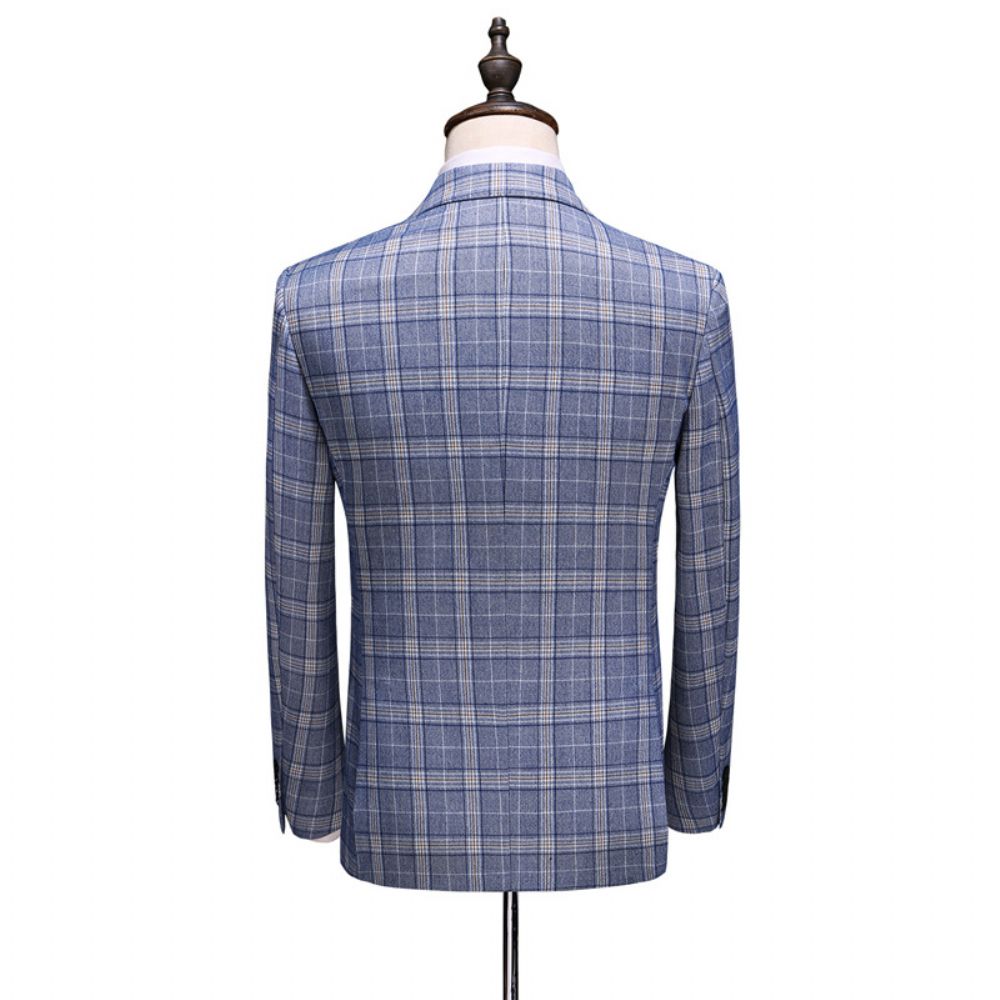 Costume Homme Business Casual Plaid Double Breasted Suit Trois Pièces Marié Robe Mariée Garçons D'honneur