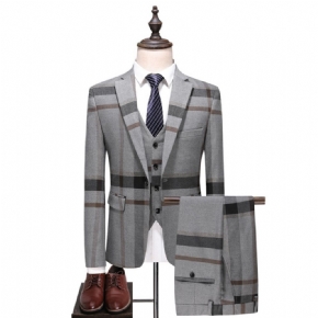 Costume Homme Décontracté Trois Pièces Slim Fit Grande Taille Plaid Groom Dress Suit