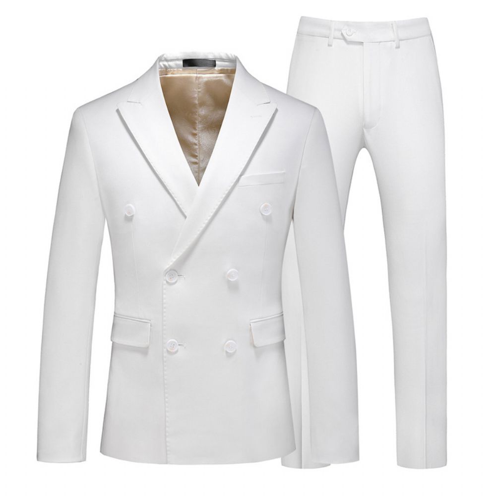 Costume Homme Double Boutonnage Couleur Unie Plus Taille Trois Pièces Slim Groom Robe Mariée