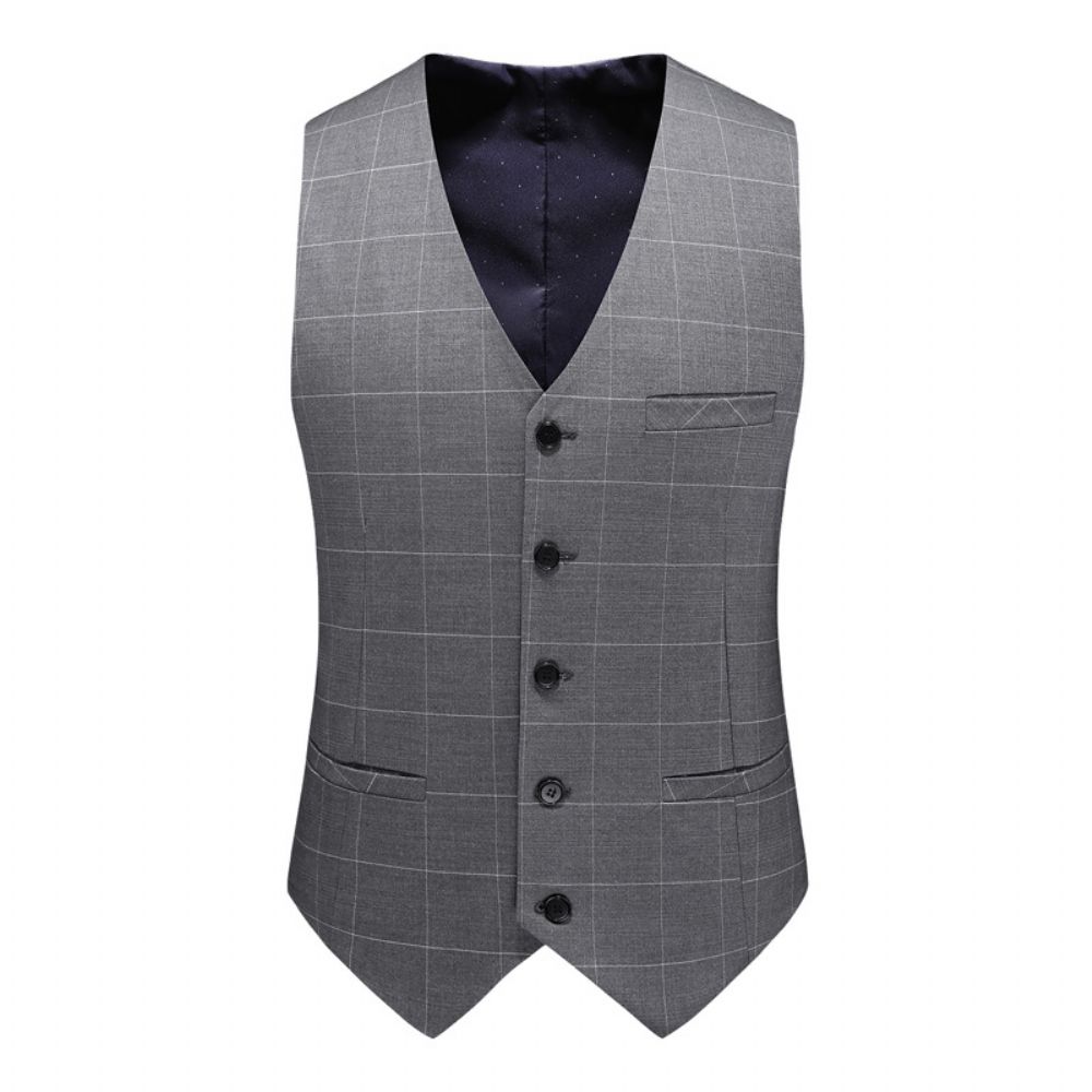 Costume Homme Double Boutonnage Plaid Décontracté Trois Pièces Slim Fit Marié Robe Mariée