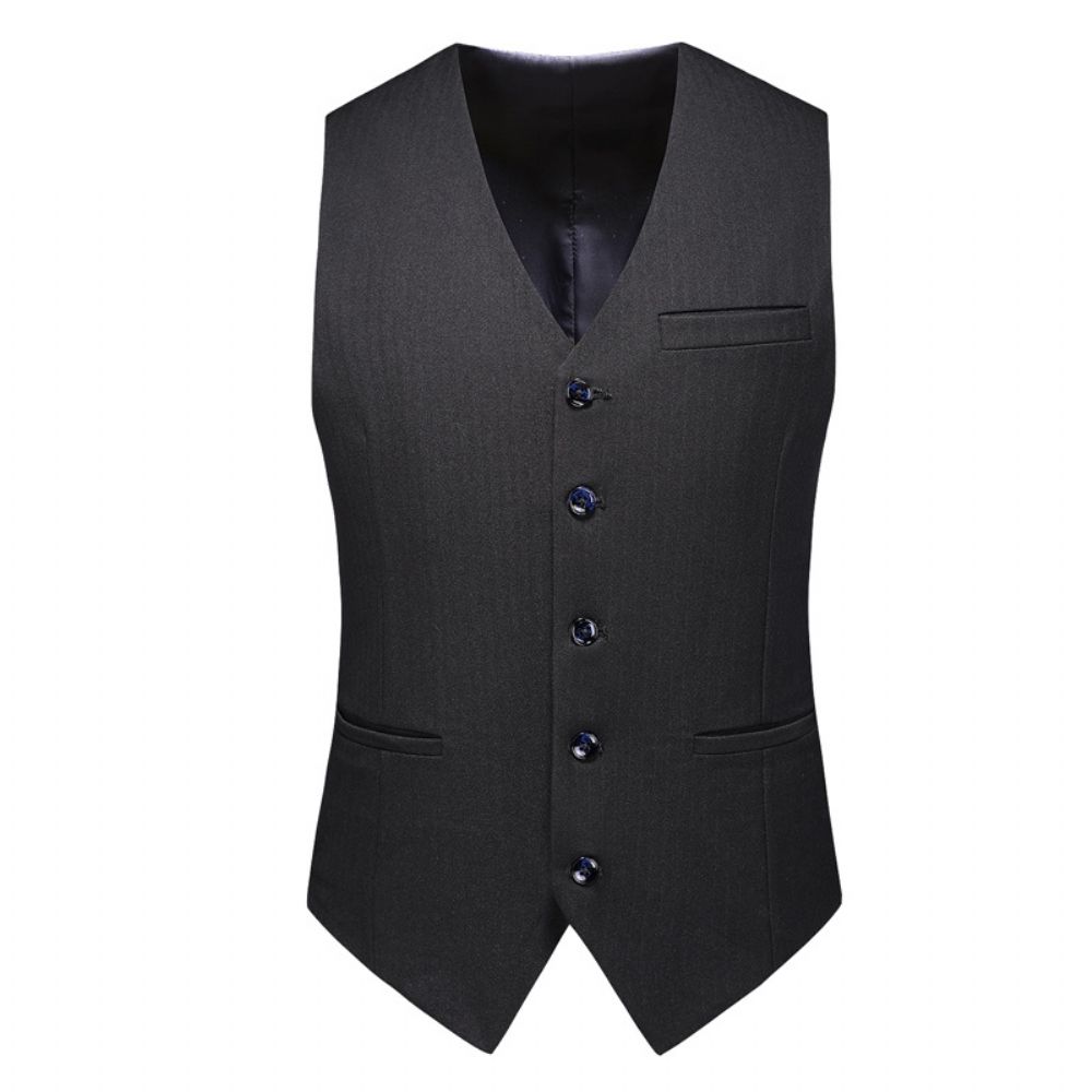 Costume Homme Noir Décontracté Grande Taille Trois Pièces Robe Mariée Marié Mince