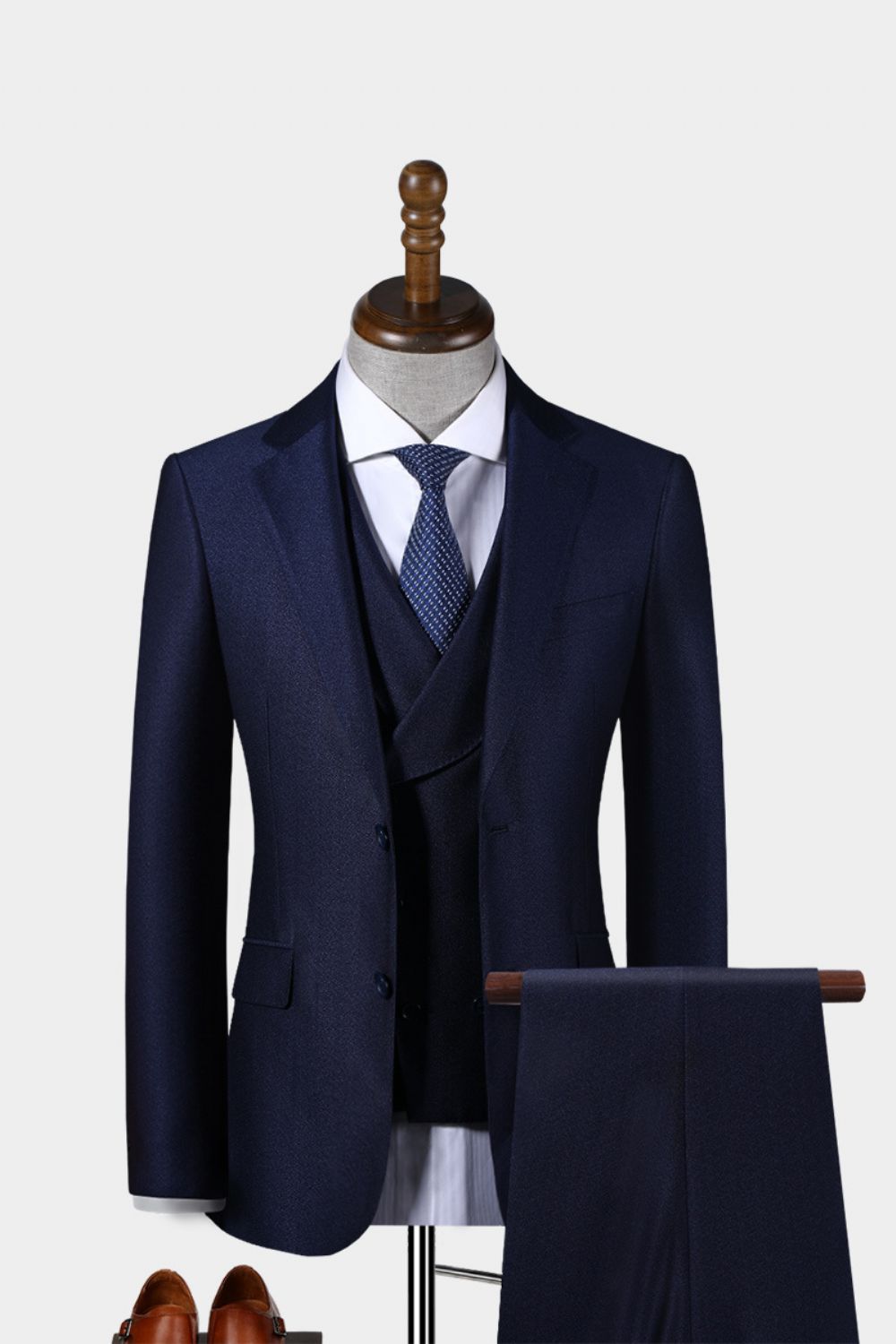 Costume Hommes Bleu Marine Style Britannique Décontracté Marié Mariage Affaires Professionnel Formel Trois Pièces