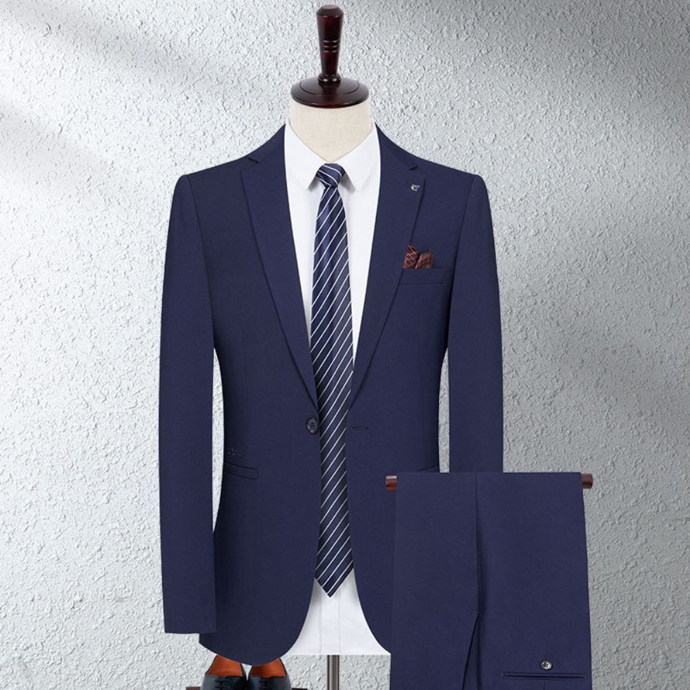 Costume Hommes Couleur Unie Mariage Marié Robe Mince Affaires Professionnel Deux Pièces