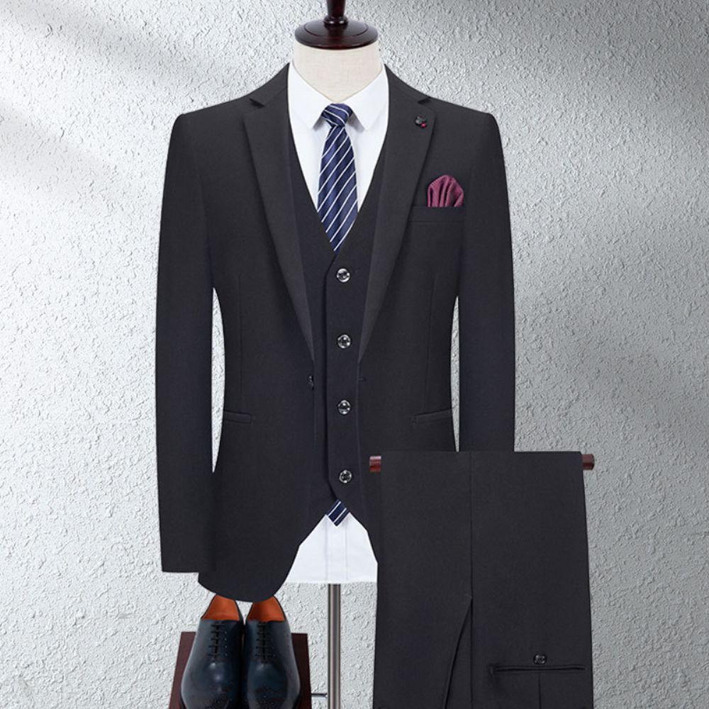 Costume Hommes Couleur Unie Mariage Marié Robe Mince Affaires Professionnel Trois Pièces