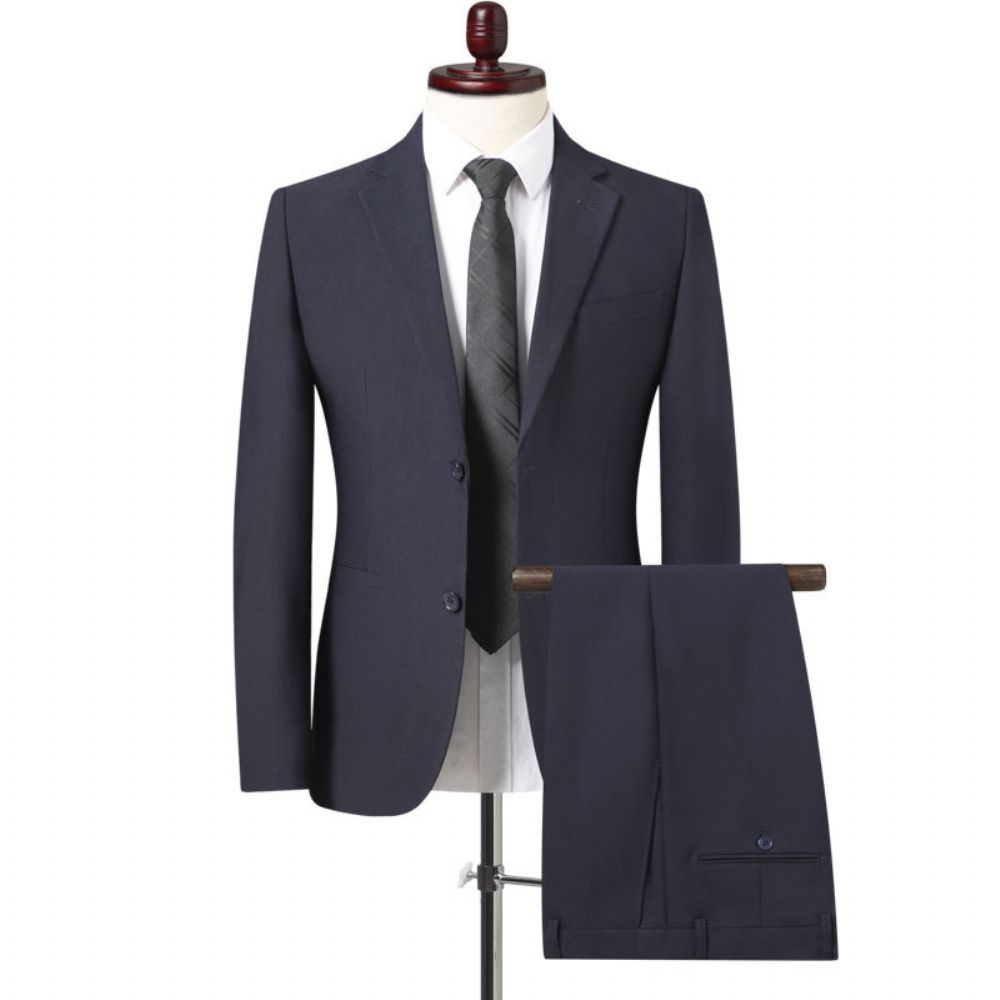 Costume Hommes Couleur Unie Mariage Marié Robe Mince Affaires Travail Professionnel Deux Pièces