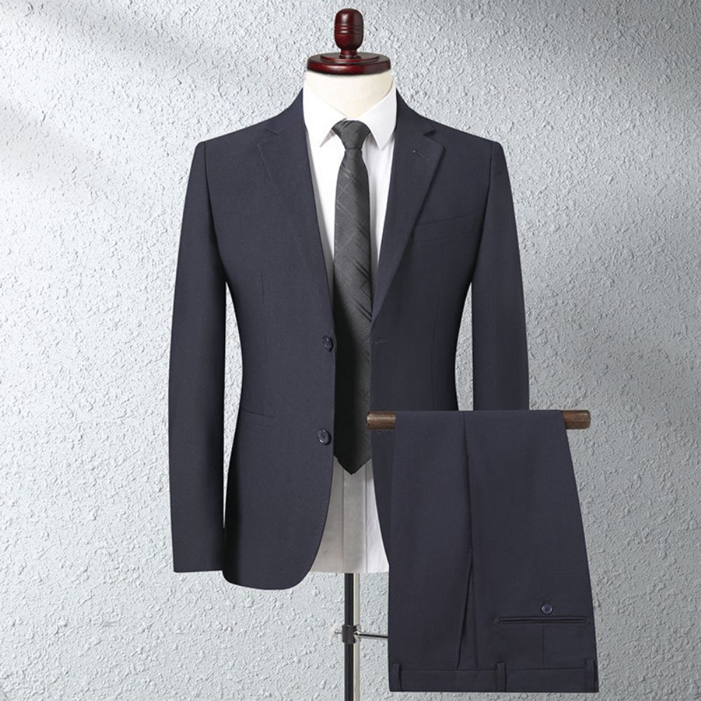 Costume Hommes Couleur Unie Mariage Marié Robe Mince Affaires Travail Professionnel Deux Pièces