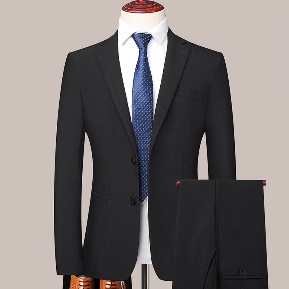 Costume Hommes Couleur Unie Mariage Marié Robe Mince Affaires Travail Professionnel Deux Pièces