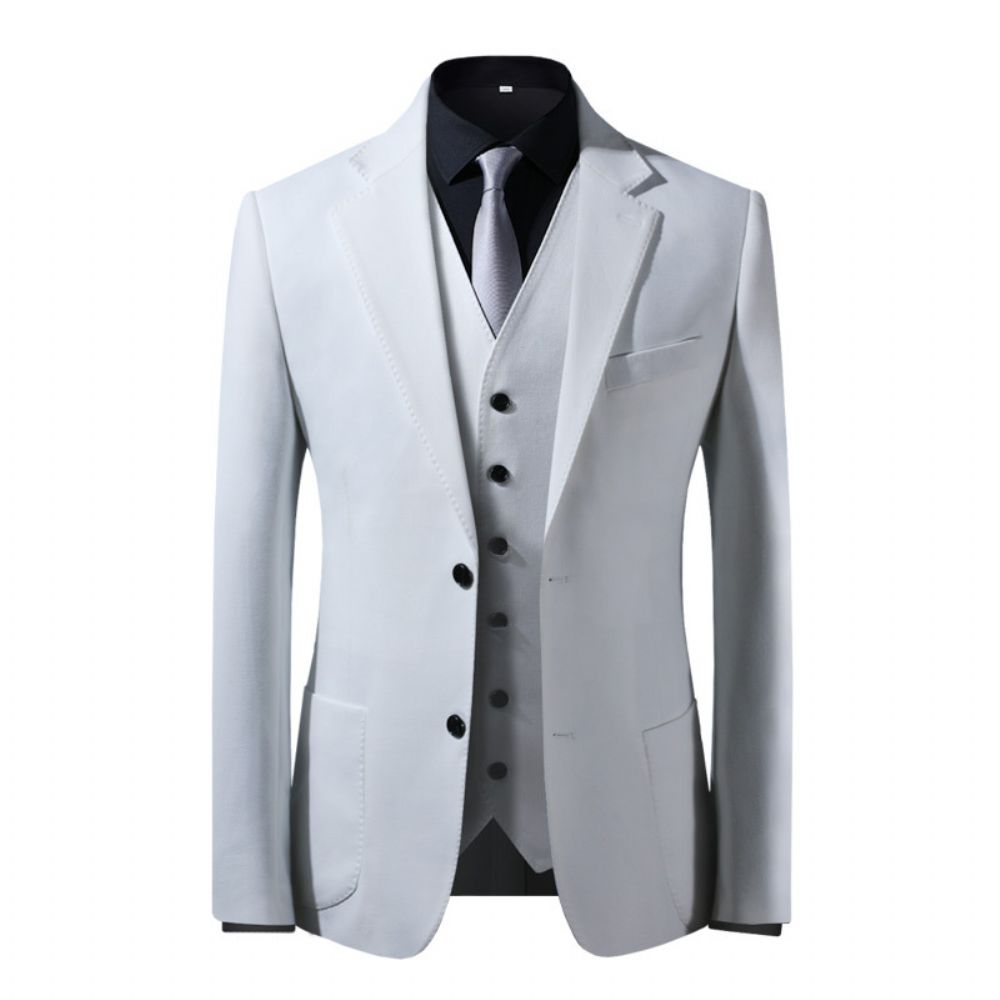 Costume Hommes Mince Blanc Mariage Banquet Décontracté Affaires Formel Trois Pièces