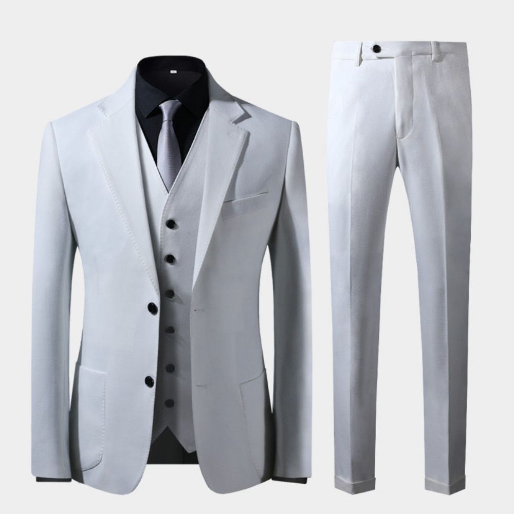 Costume Hommes Mince Blanc Mariage Banquet Décontracté Affaires Formel Trois Pièces