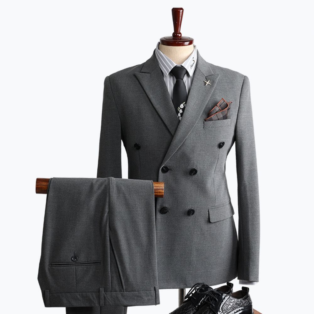 Costume Hommes Slim Mode Gris À Double Boutonnage Affaires Décontracté Vêtements Professionnels Costumes Robe Mariée Trois Pièces