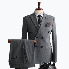 Costume Hommes Slim Mode Gris À Double Boutonnage Affaires Décontracté Vêtements Professionnels Costumes Robe Mariée Trois Pièces