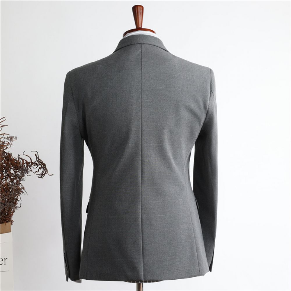 Costume Hommes Slim Mode Gris À Double Boutonnage Affaires Décontracté Vêtements Professionnels Costumes Robe Mariée Trois Pièces