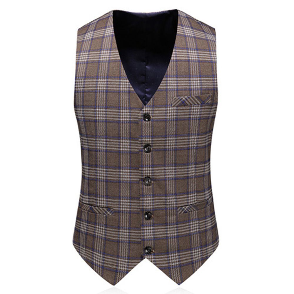 Costume Pour Hommes Trois Pièces Robe Mariée Garçons D'honneur Slim Plaid