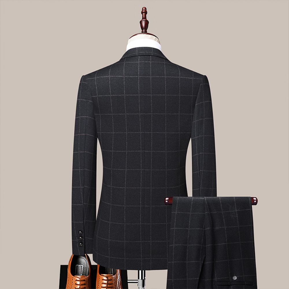 Costume Hommes Veste Marié Robe Mariée Britannique Plaid Petit Élastique Mince Deux Pièces