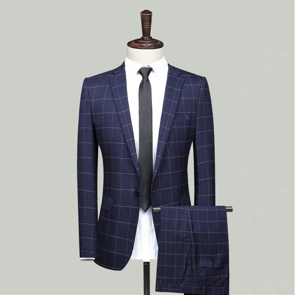 Costume Hommes Veste Marié Robe Mariée Britannique Plaid Petit Mince