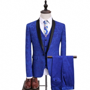 Costume Jacquard Hommes Costumes Bleu Royal Col Saphir Robe Mariée Garçons D'honneur Banquet