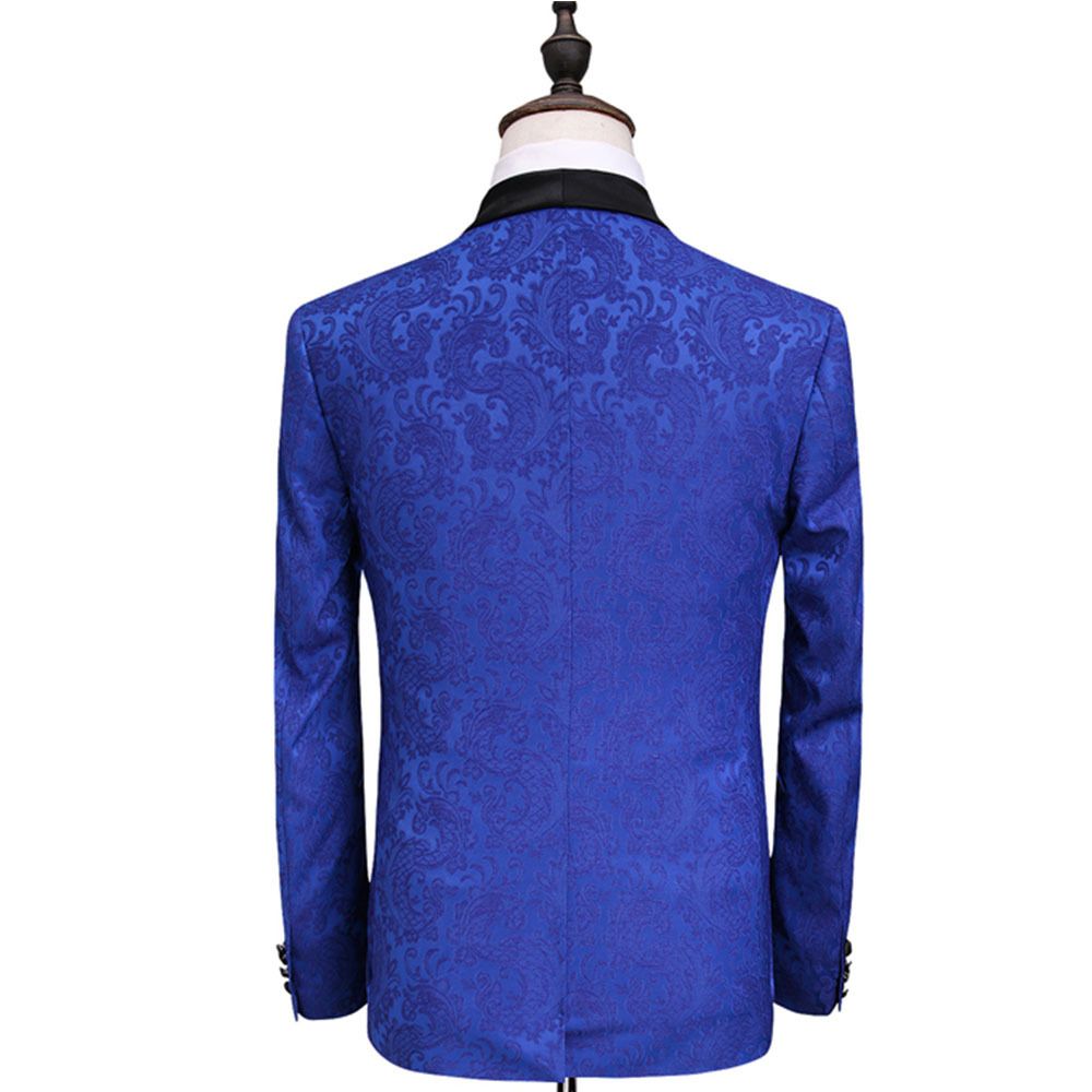 Costume Jacquard Hommes Costumes Bleu Royal Col Saphir Robe Mariée Garçons D'honneur Banquet