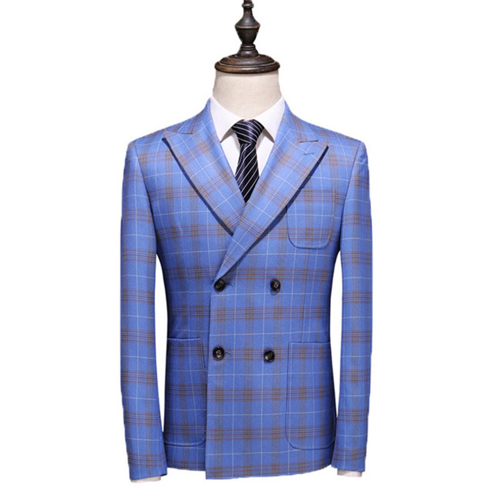 Costume Mariage Hommes À Double Boutonnage Plaid Trois Pièces Robe Mariée Garçons D'honneur Vêtements Tendance