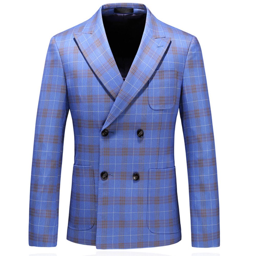 Costume Mariage Hommes À Double Boutonnage Plaid Trois Pièces Robe Mariée Garçons D'honneur Vêtements Tendance