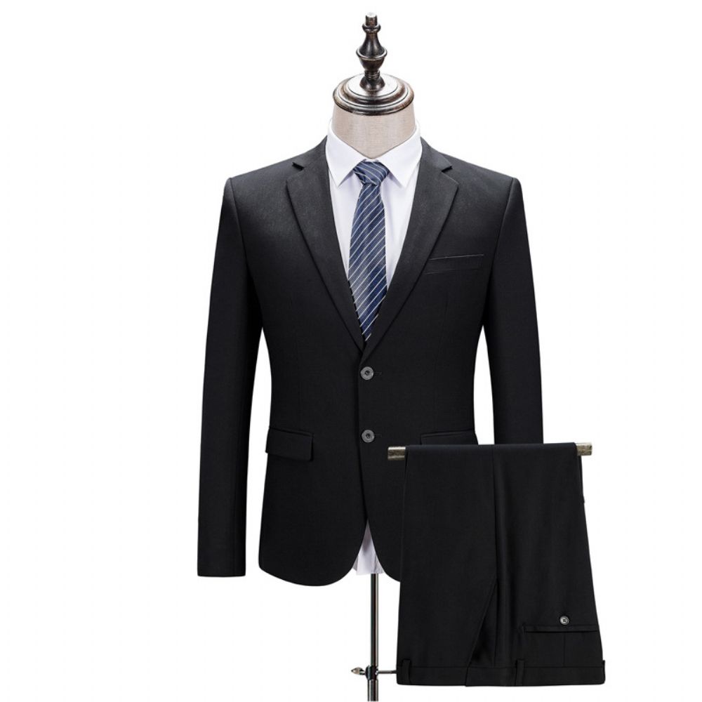 Costume Noir Slim Vêtements Professionnels Deux Pièces Robe Mariée Garçons D'honneur Automne Décontracté Veste Pour Hommes