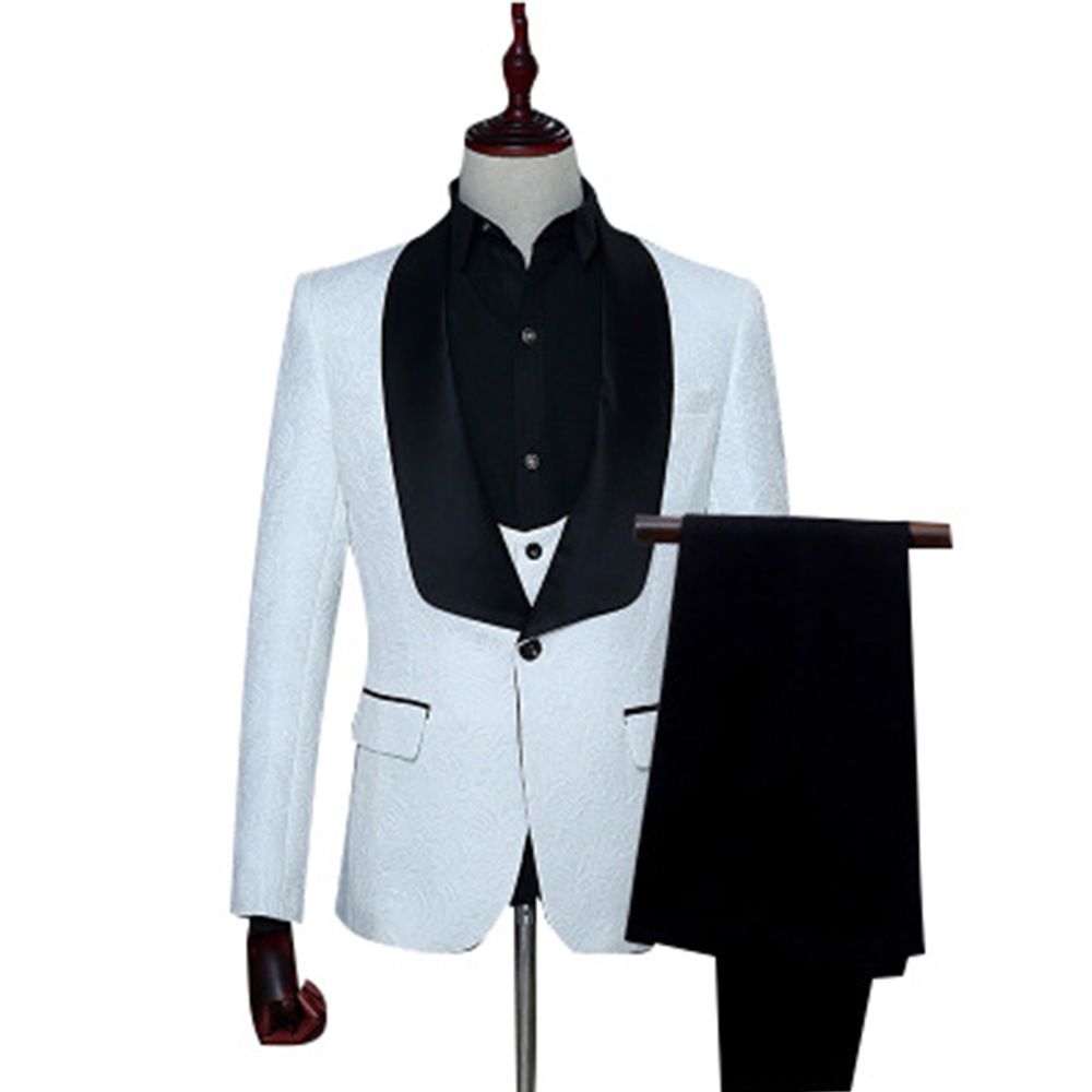 Costume Rose Hommes Mariage Meilleur Homme Jacquard Un Bouton Chanteur Trois Pièces