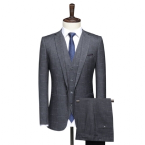 Costume Trois Pièces À Bouton Unique D'affaires Pour Hommes Formel Mince Plaid Mariage Professionnel