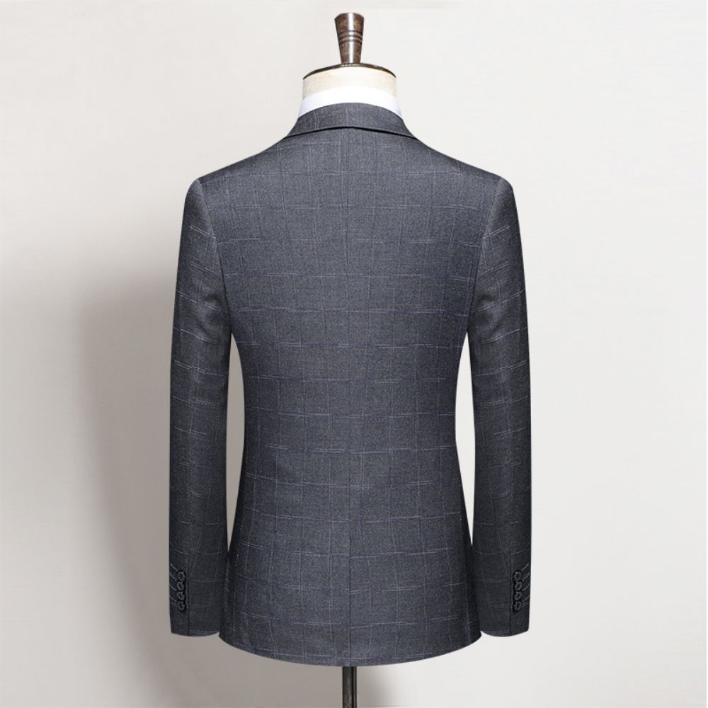 Costume Trois Pièces À Bouton Unique D'affaires Pour Hommes Formel Mince Plaid Mariage Professionnel