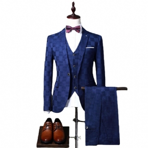 Costume Trois Pièces Hommes Mode Plaid Banquet Robe Mariée Marié Meilleur Homme