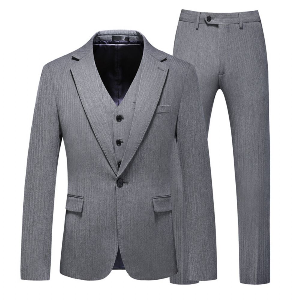 Costumes Pour Hommes Couleur Unie Décontractés Grande Taille Trois Pièces Robes Mariée Slim Groom