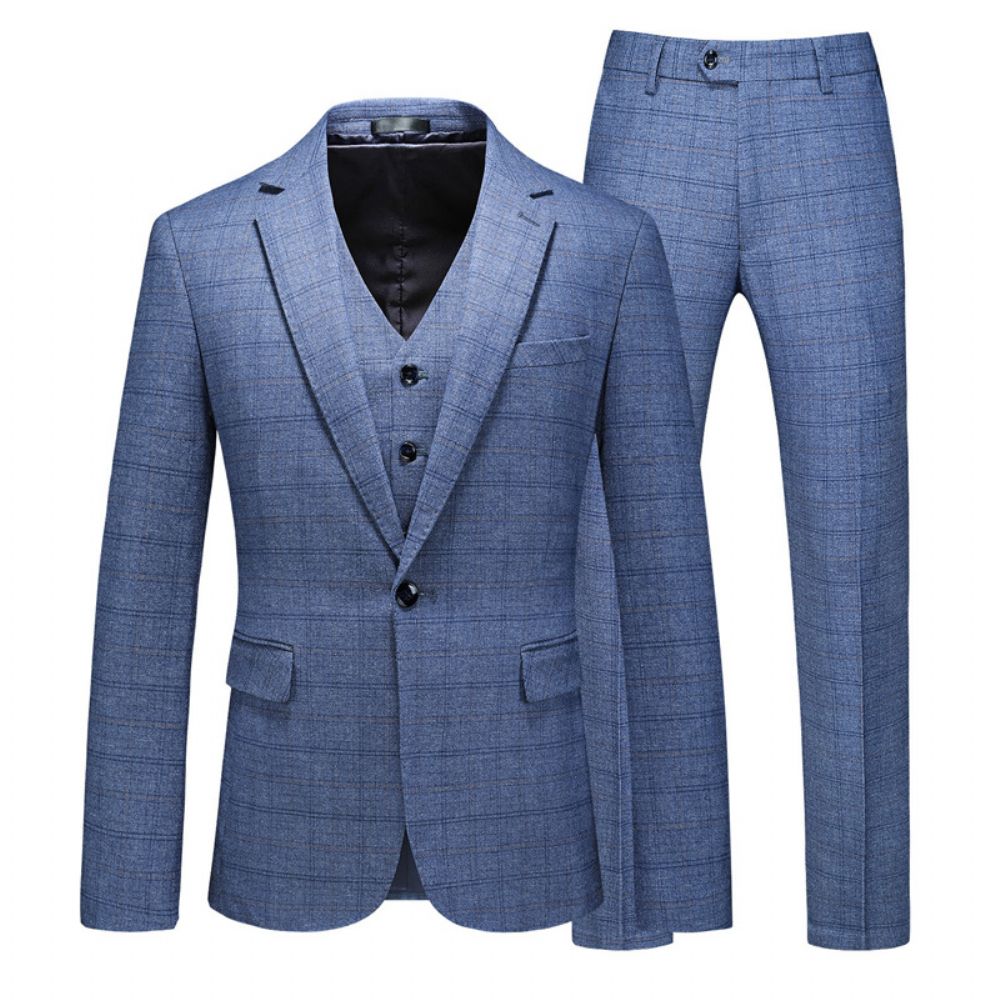 Costumes Pour Hommes Plaid Décontractés Grande Taille Trois Pièces Robes Mariée Slim Groom