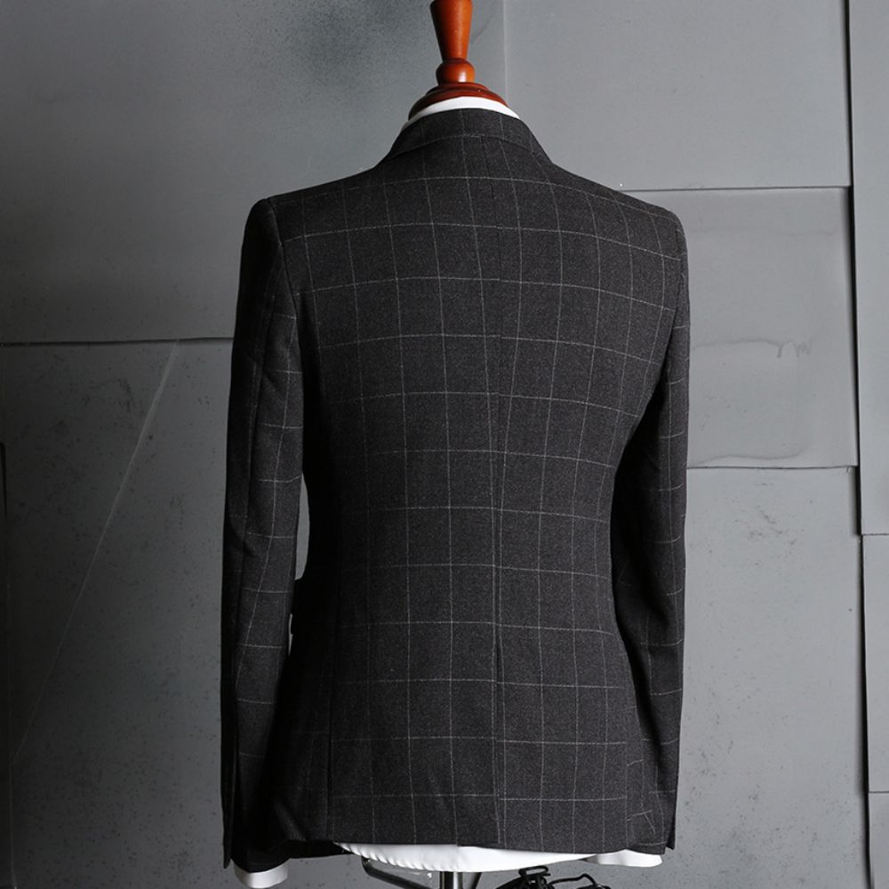 Loisirs Plaid Slim Costume Restaurant Hôtel Étiquette Hôte Hommes Polyester Deux Pièces