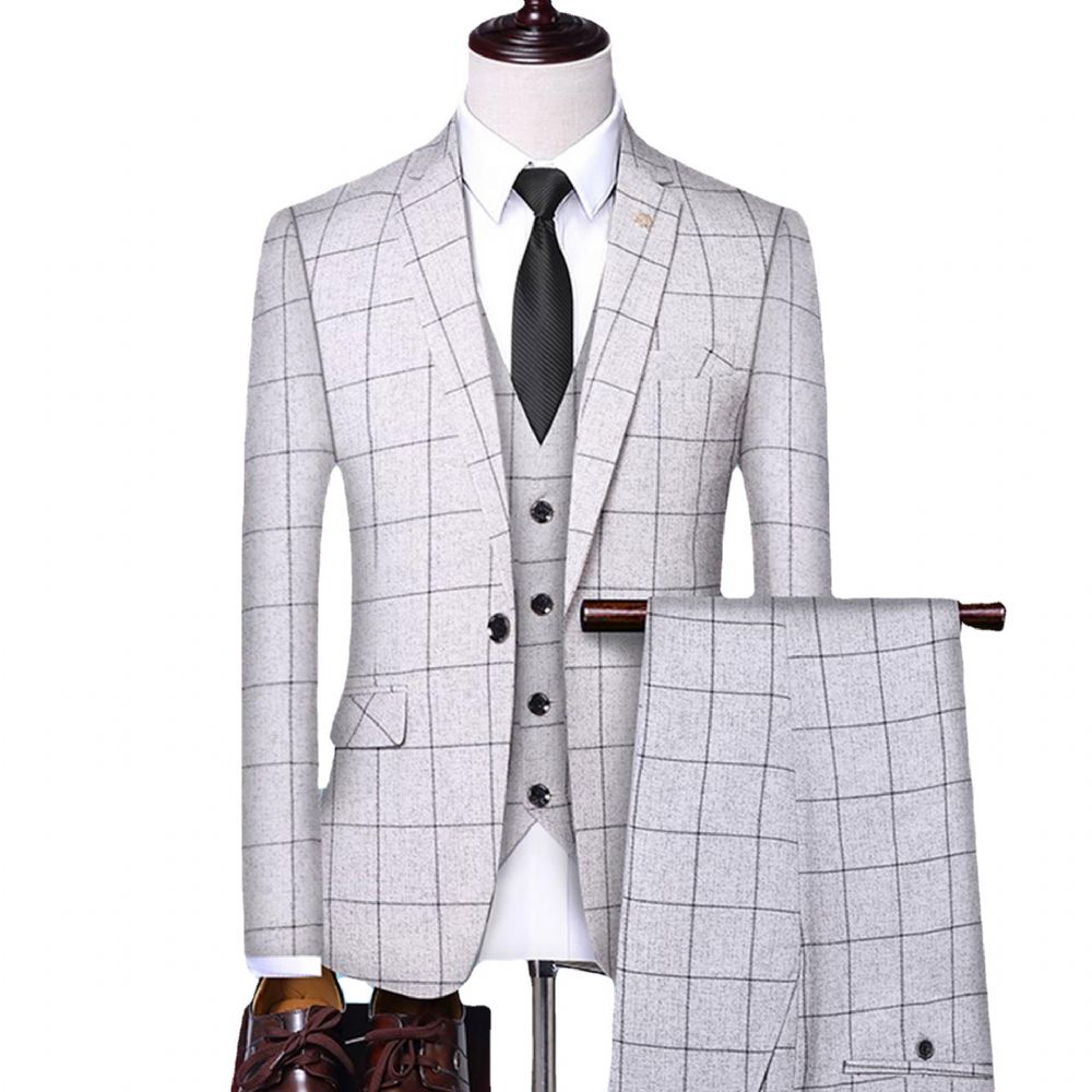 Slim Mode Plaid Petit Costume Hommes Robe Mariée Garçons D'honneur D'affaires