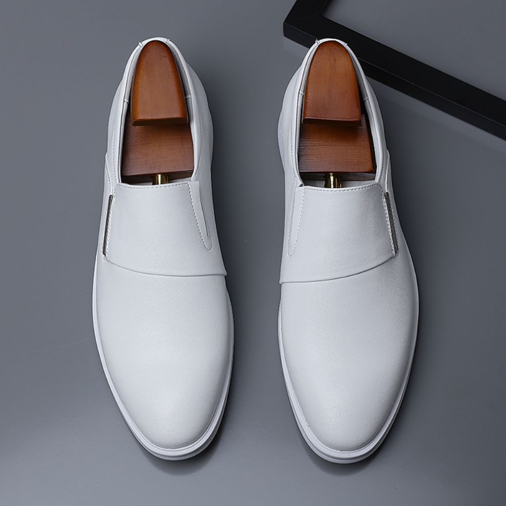 2024 Automne Nouveaux Hommes Chaussures En Cuir Formelles D'affaires Britanniques Bout Pointu Jeunes Blanches Simples