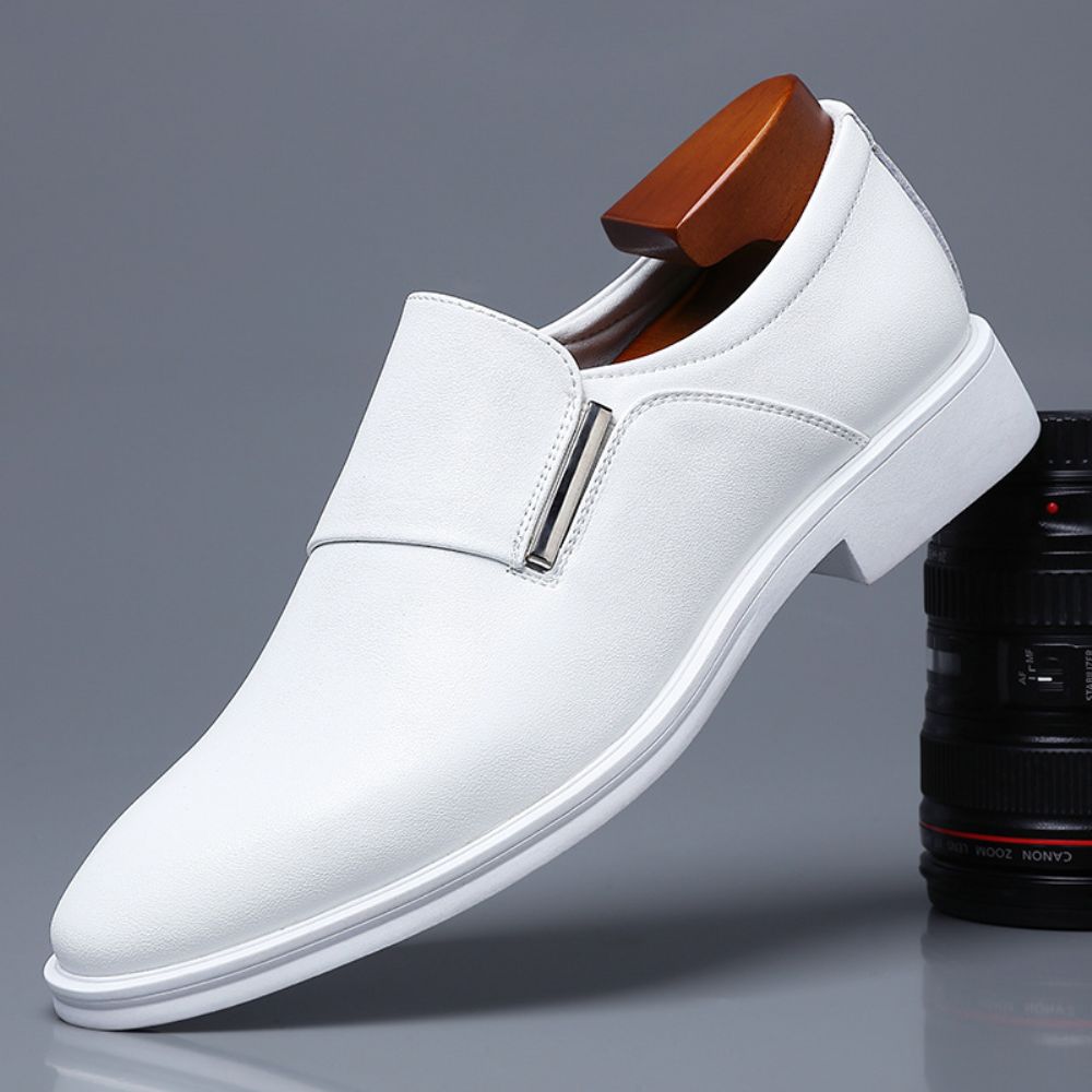 2024 Automne Nouveaux Hommes Chaussures En Cuir Formelles D'affaires Britanniques Bout Pointu Jeunes Blanches Simples