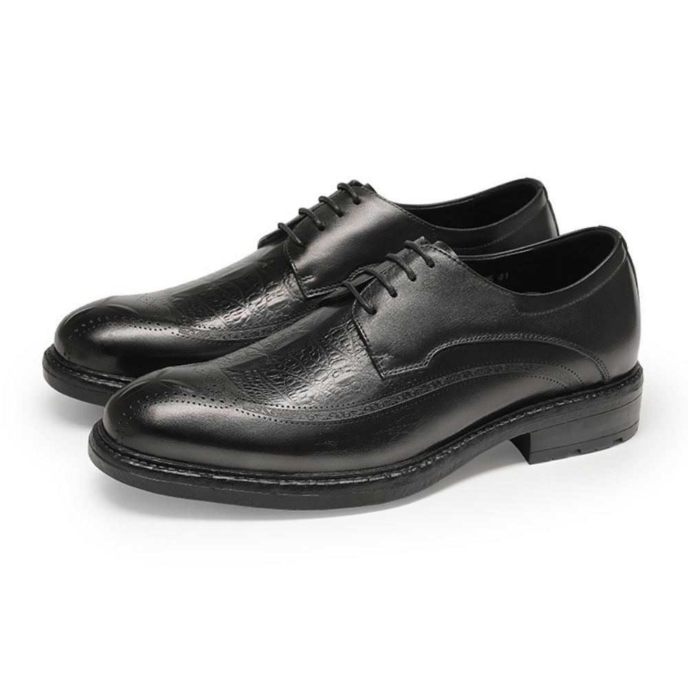 Chaussures En Cuir D'affaires Pour Hommes Fond Épais Bout Rond Couche Supérieure Formelle Semi-décontractées À Lacets Véritable