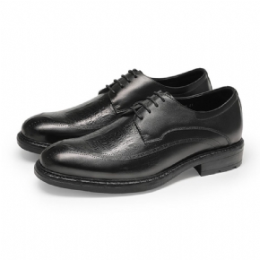 Chaussures En Cuir D'affaires Pour Hommes Fond Épais Bout Rond Couche Supérieure Formelle Semi-décontractées À Lacets Véritable