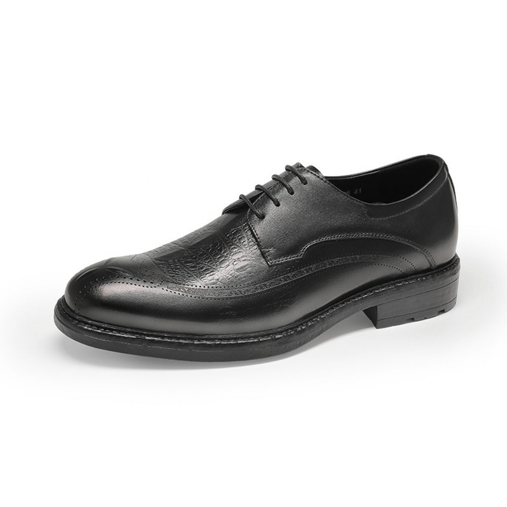 Chaussures En Cuir D'affaires Pour Hommes Fond Épais Bout Rond Couche Supérieure Formelle Semi-décontractées À Lacets Véritable