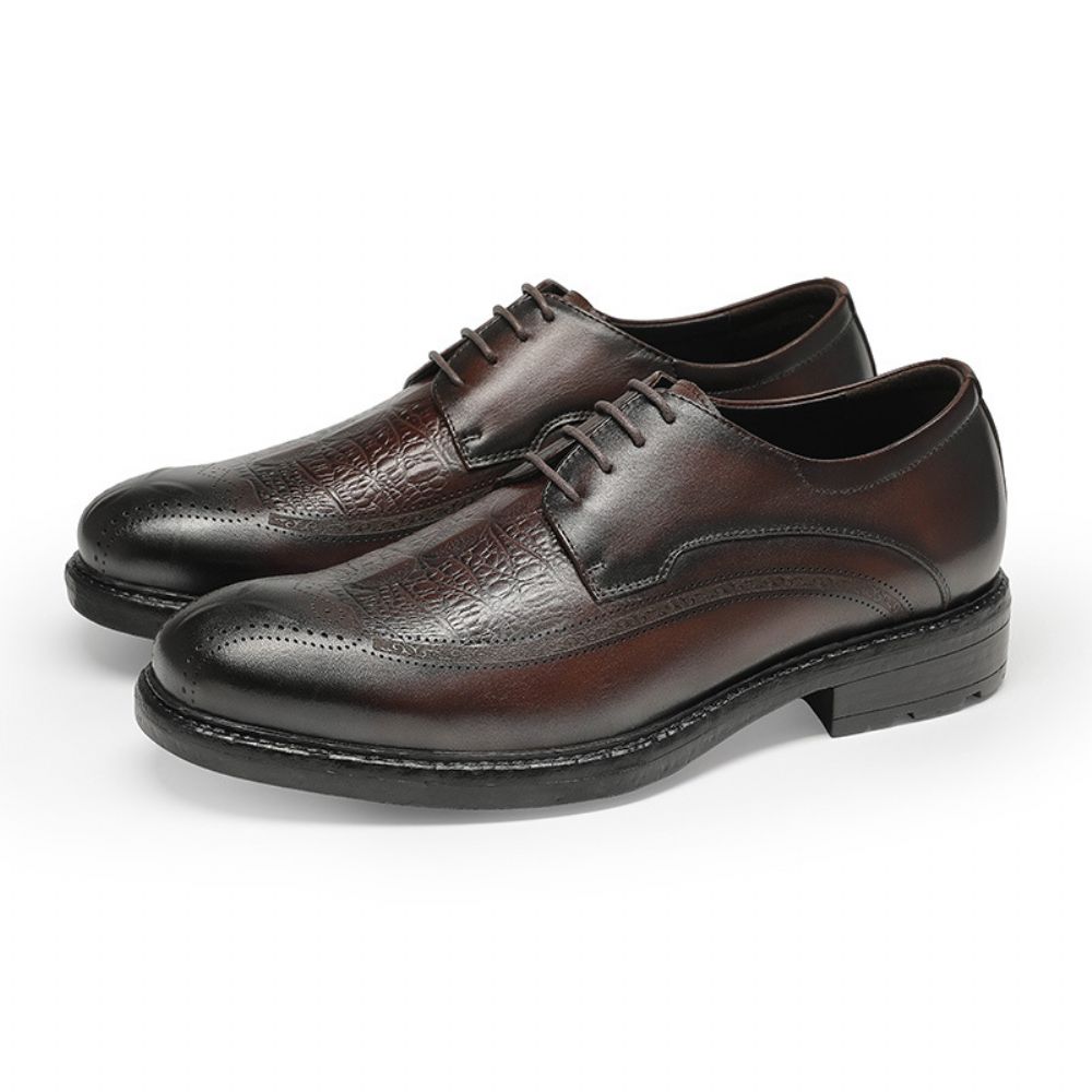 Chaussures En Cuir D'affaires Pour Hommes Fond Épais Bout Rond Couche Supérieure Formelle Semi-décontractées À Lacets Véritable