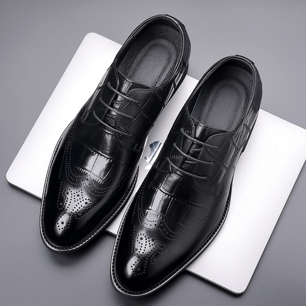 Chaussures En Cuir D'affaires Pour Hommes Haut Gamme Sauvage Britannique Faites À La Main Confortables