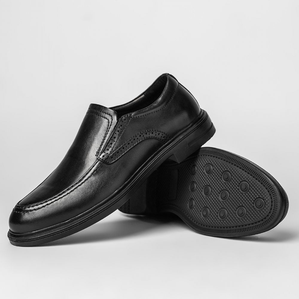 Chaussures En Cuir D'affaires Pour Hommes Travail Formel Mocassins Faits À La Main Sans Lacet Semelles Épaisses Noires