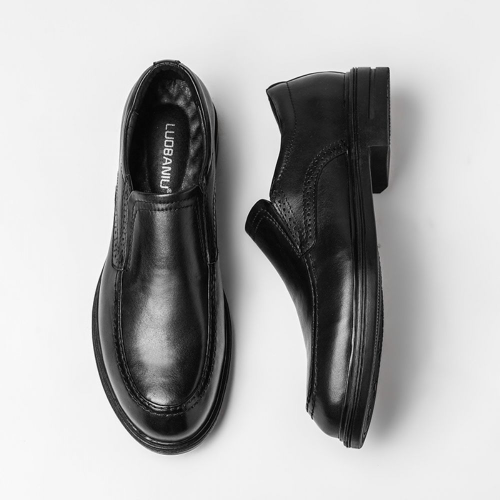 Chaussures En Cuir D'affaires Pour Hommes Travail Formel Mocassins Faits À La Main Sans Lacet Semelles Épaisses Noires