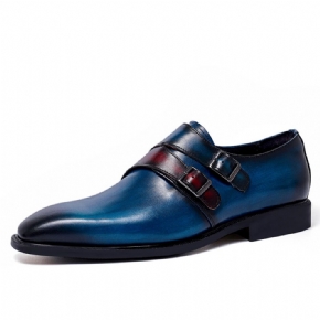 Chaussures En Cuir Habillées Pour Hommes Pointues Bleu Boucle Britannique Décontractées D'affaires Mariage À La Mode