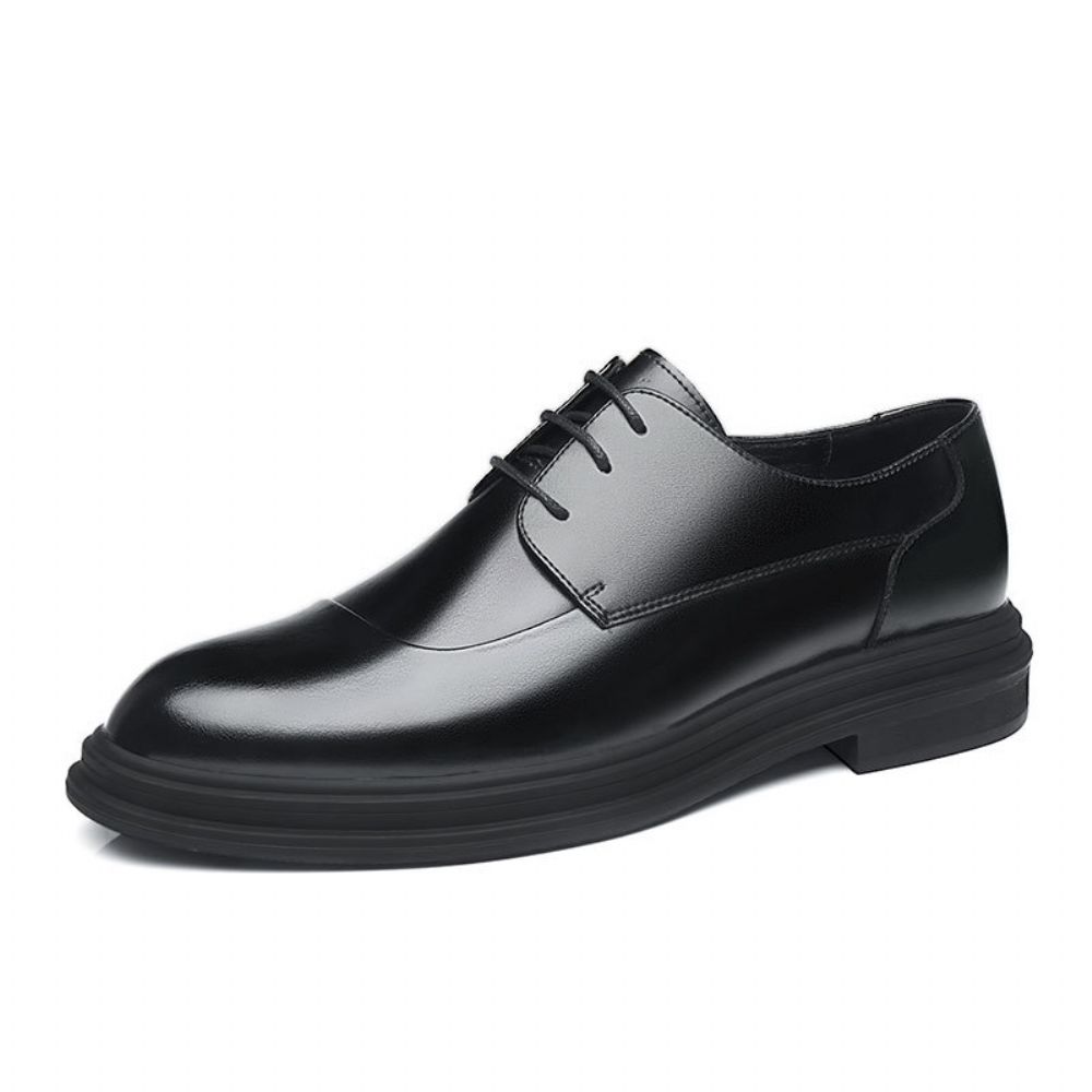 Chaussures En Cuir Hommes 2024 Style Britannique Bout Pointu Affaires Formelles Peau Vache Fond Souple Épais Rehaussant Derby