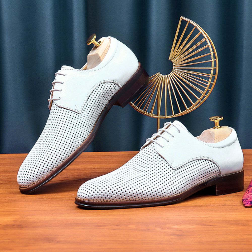 Chaussures En Cuir Pour Hommes D'affaires Décontractées Vachette Creux Derby Britannique Mode Respirant Robe Formelle Mariage Professionnels